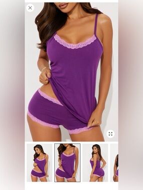 NWOT Not Tired Purple and Pink Lace Trim Sleepwear Pajama Set